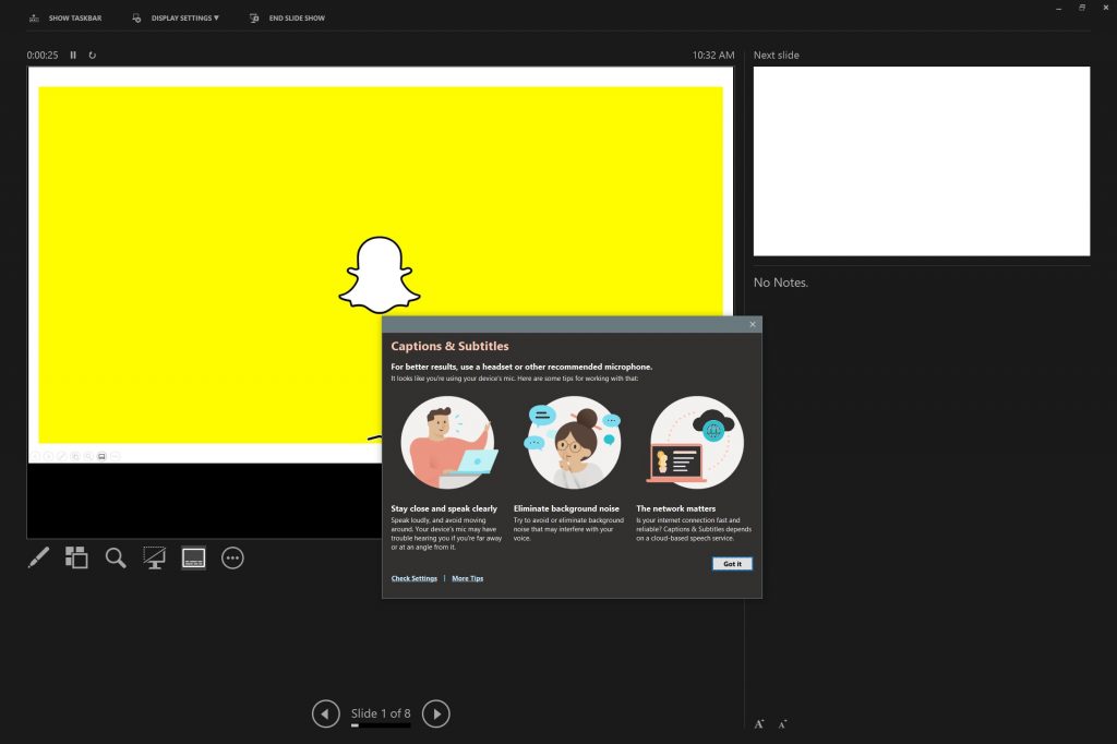 Live Caption в PowerPoint: субтитры снизу с переводом