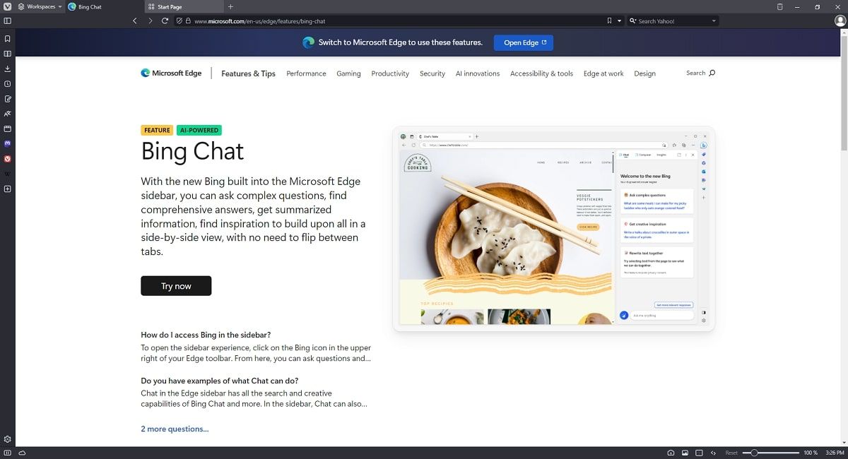 ошибка доступа к Bing Chat в Vivaldi