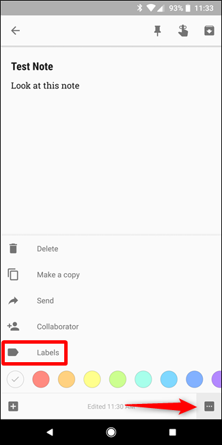 Добавление ярлыка к заметке