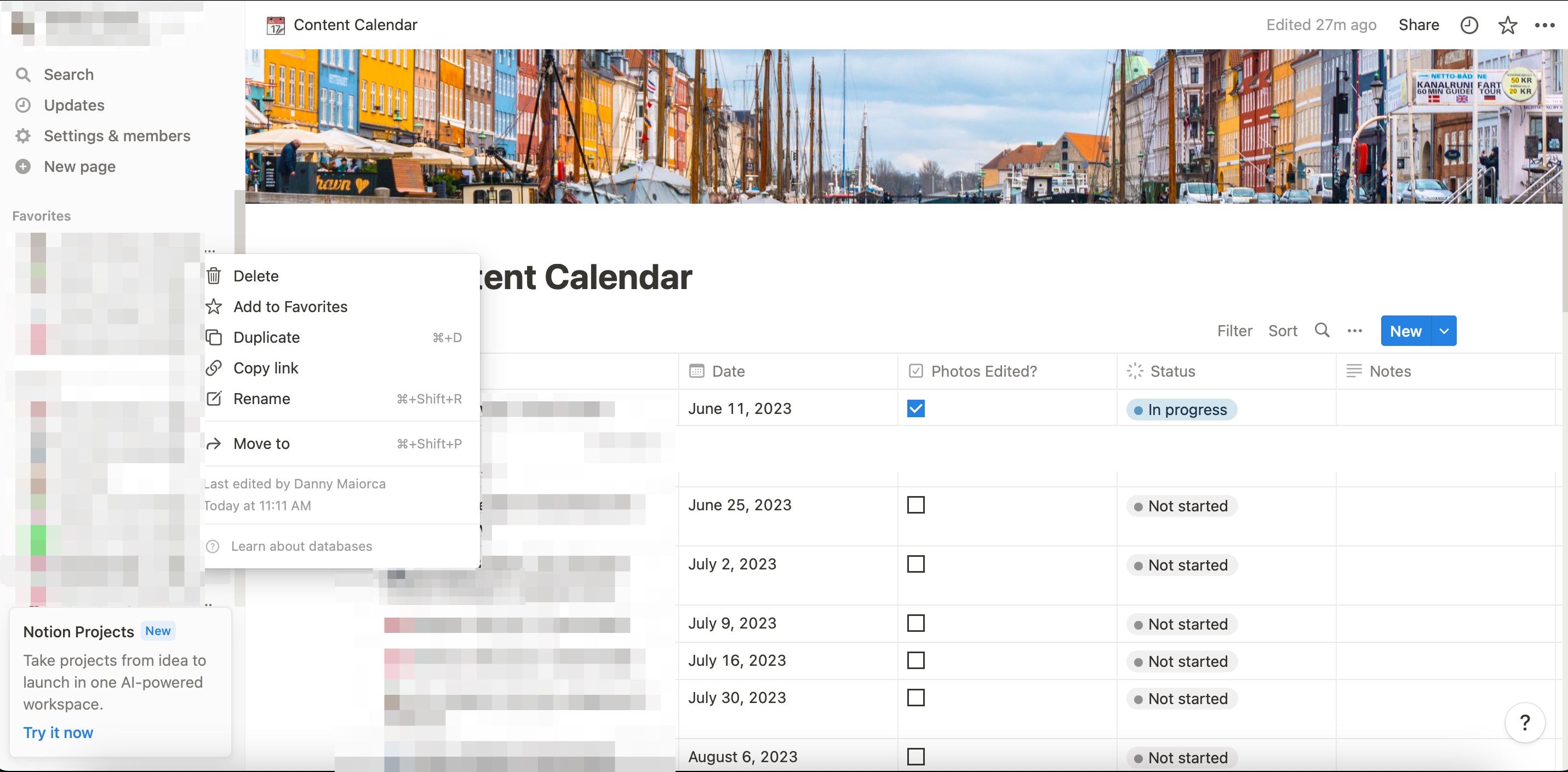 Добавление страницы в избранное в Notion