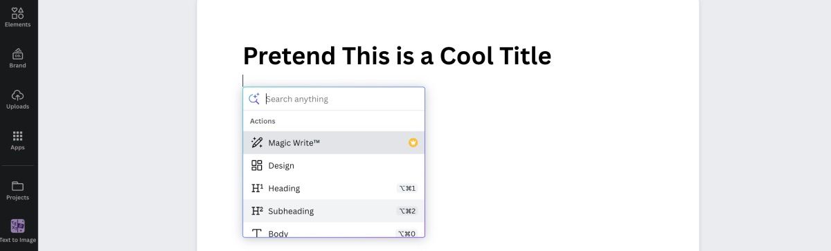 Создание заголовка H1 в Canva Docs