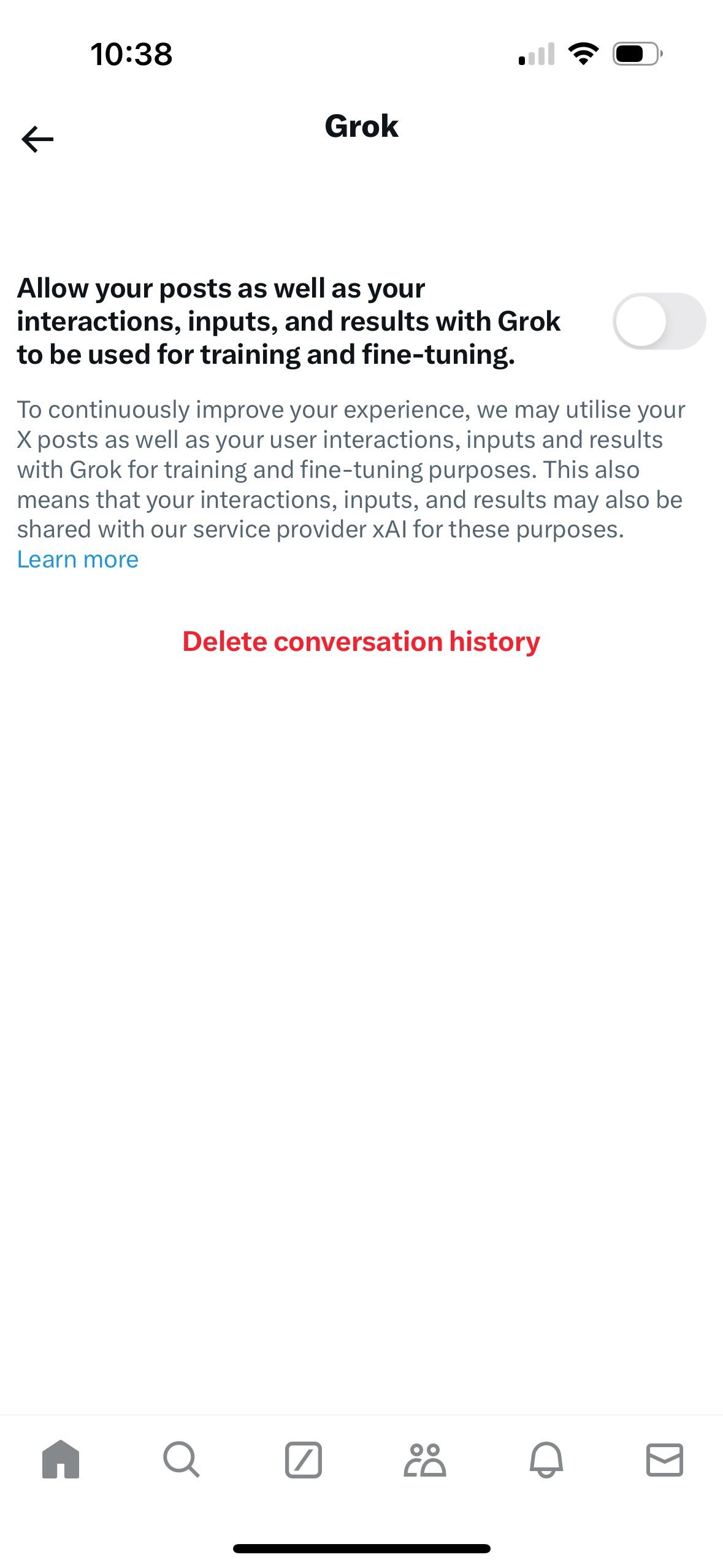 Процесс остановки сбора данных AI в приложении X