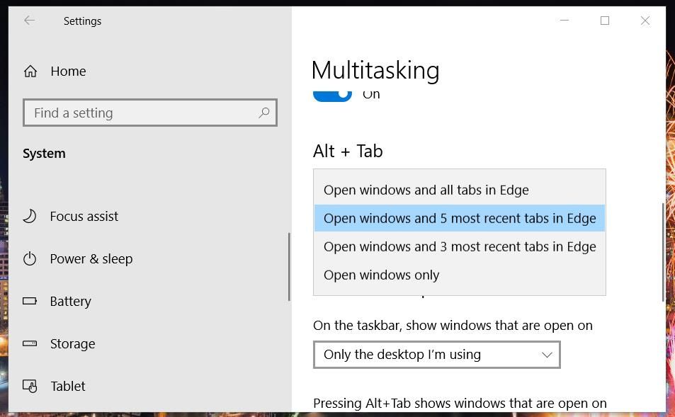 Меню Alt + Tab в Параметрах Windows 10