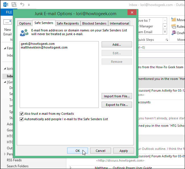 Список добавленных адресов