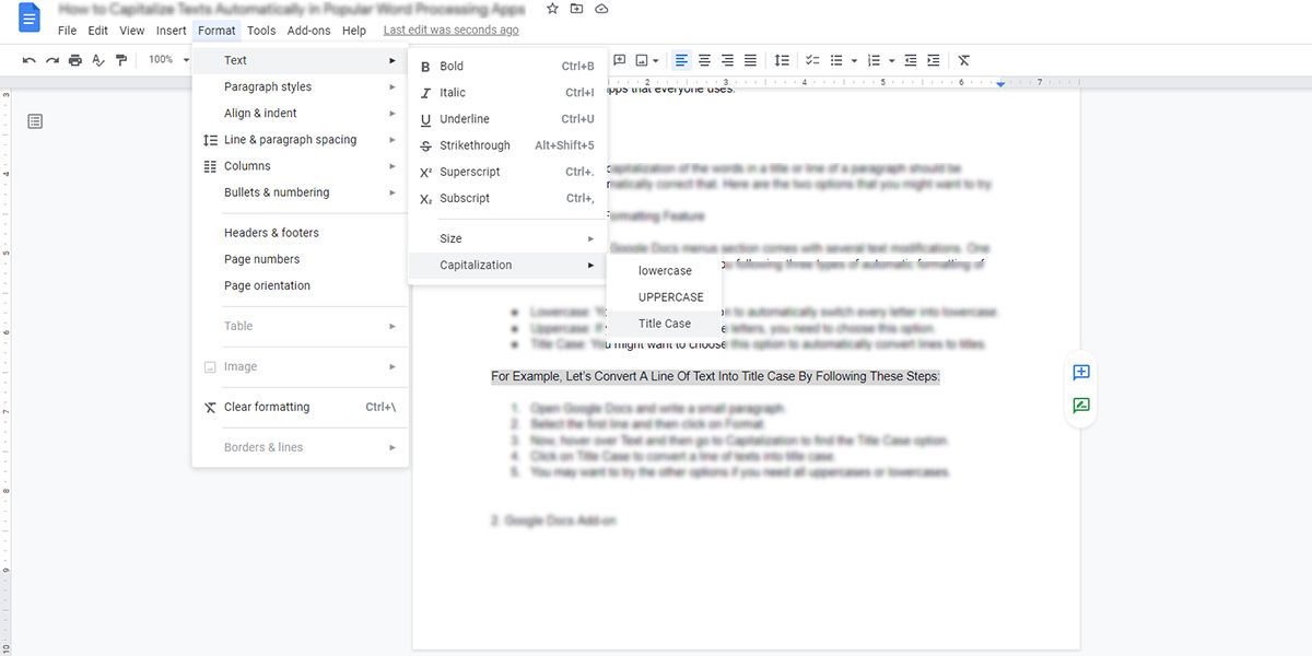 Пример текста в «Заглавном регистре» в Google Docs