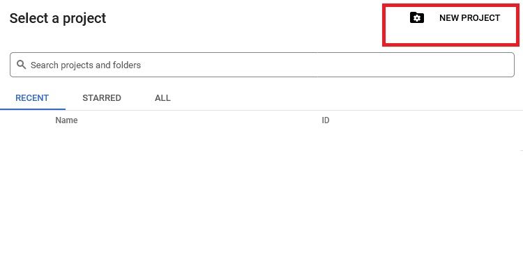 Страница создания нового проекта в Google Cloud Console
