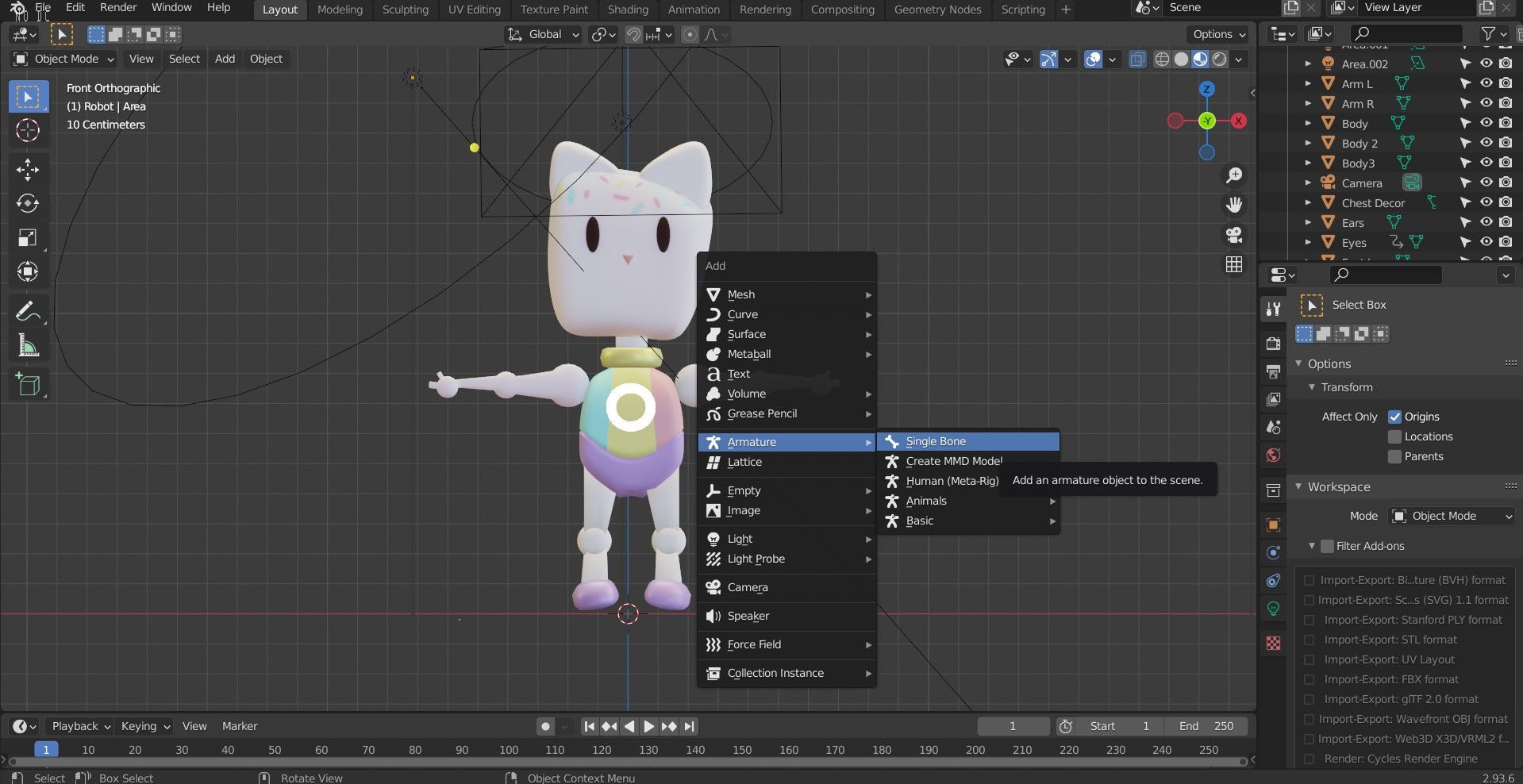 Выровненная кость вдоль руки персонажа