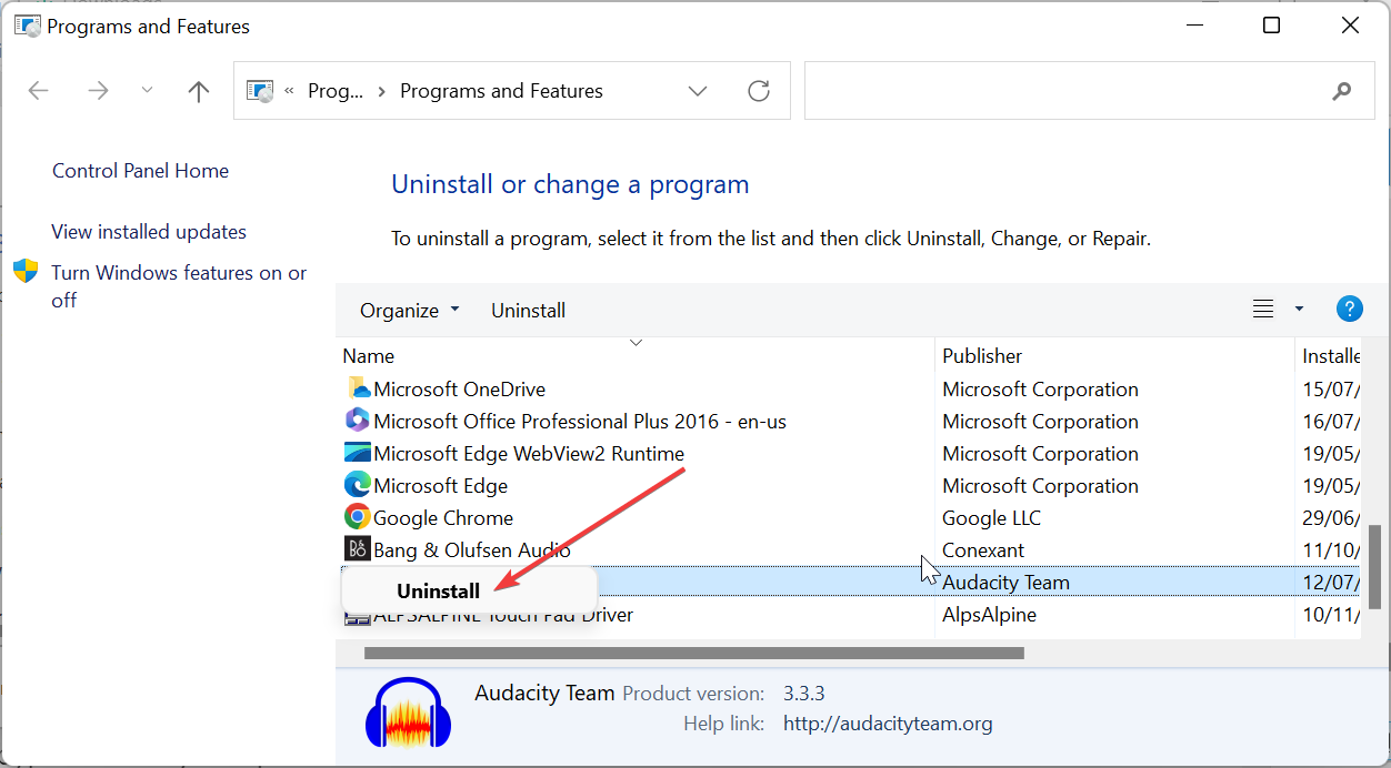 Disinstalla Adobe dal Pannello di controllo