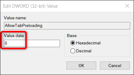 Установка значения AllowTabPreloading в 0