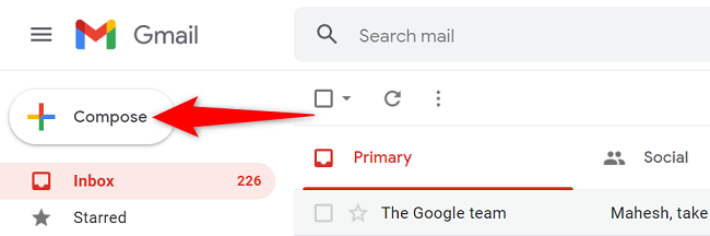 Выберите «Написать» в левом верхнем углу.