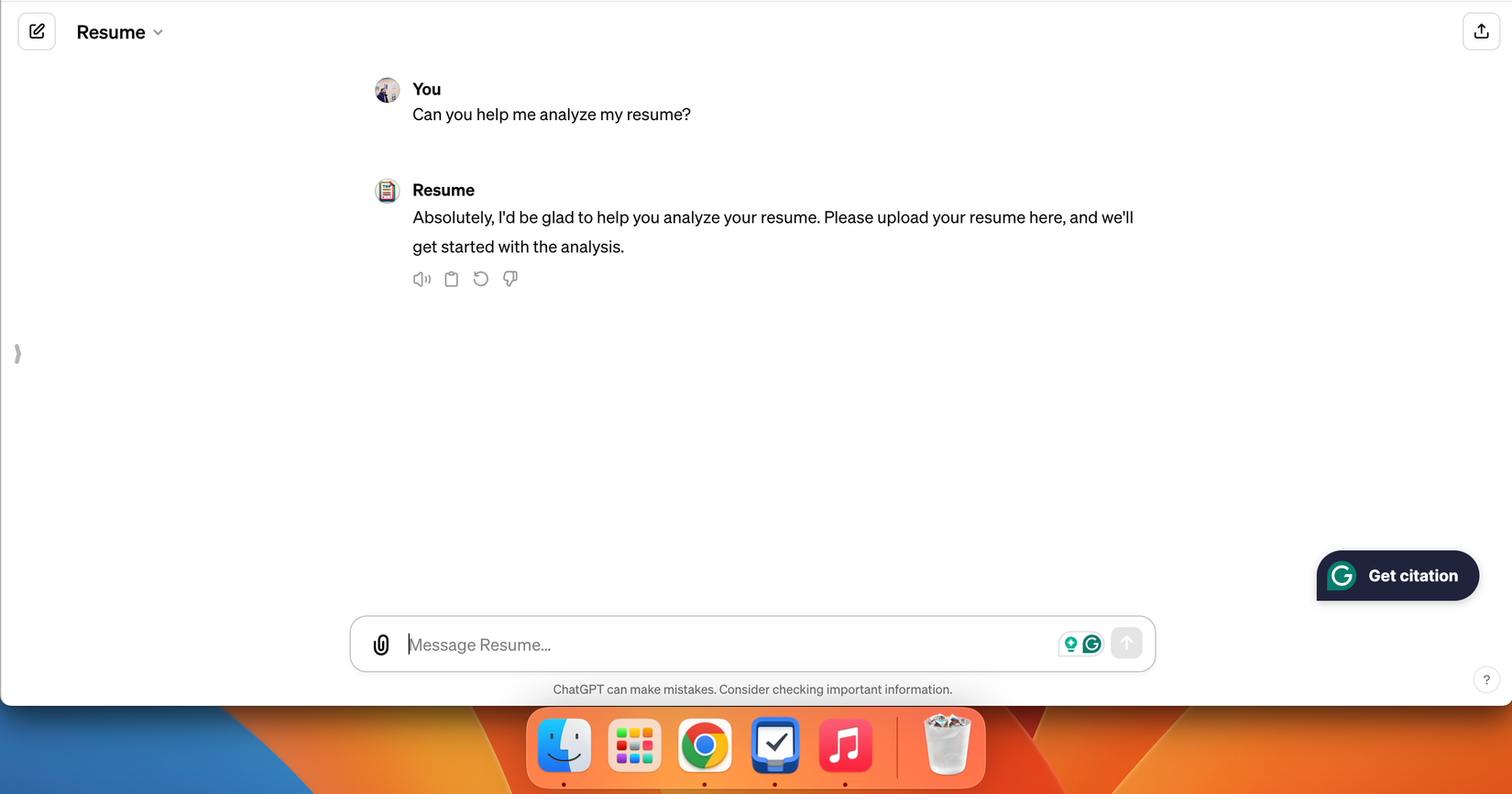 Запрос к кастомному GPT на анализ резюме