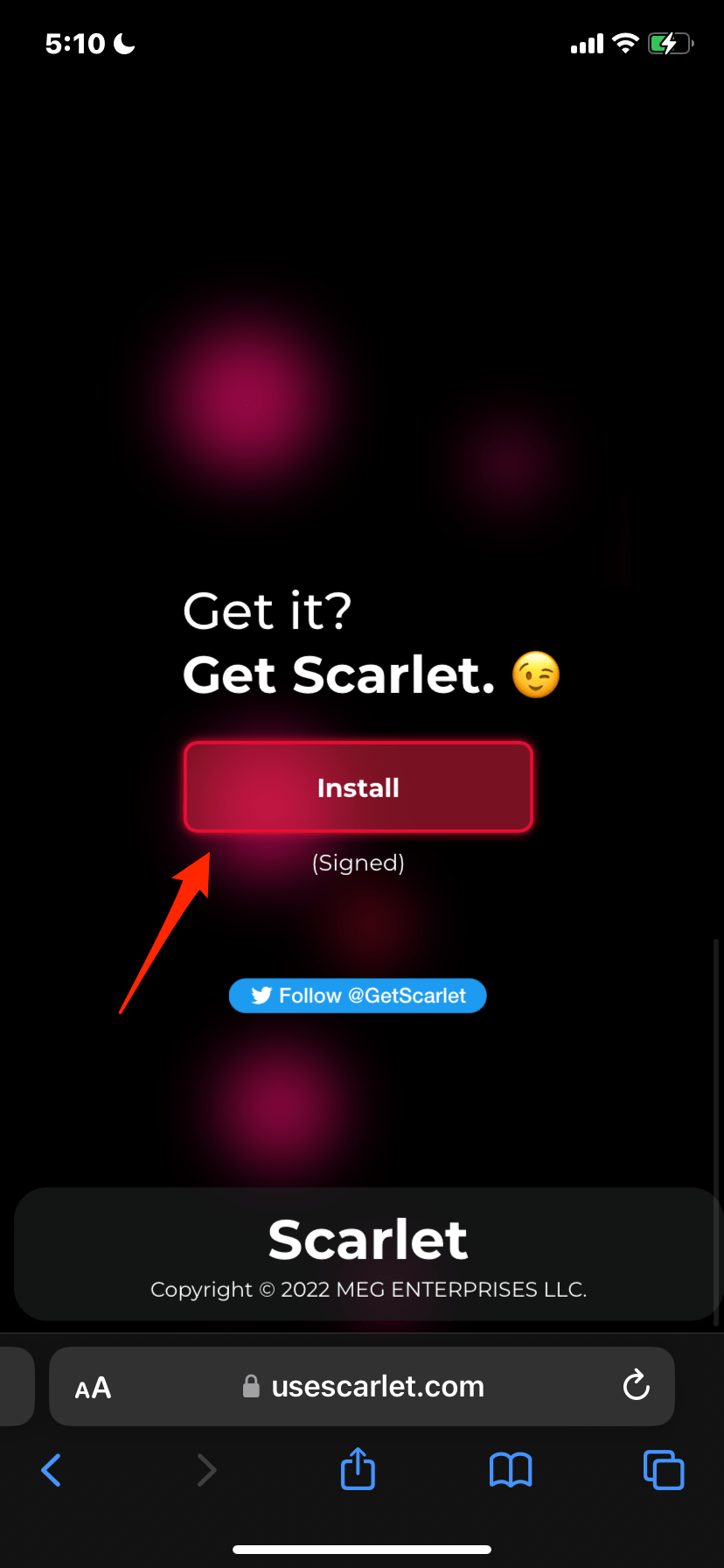 Страница установки Scarlet в браузере