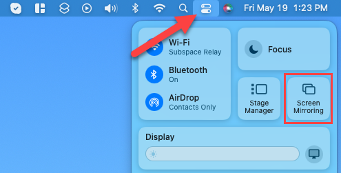 Кнопка Дублирование экрана в Пункте управления