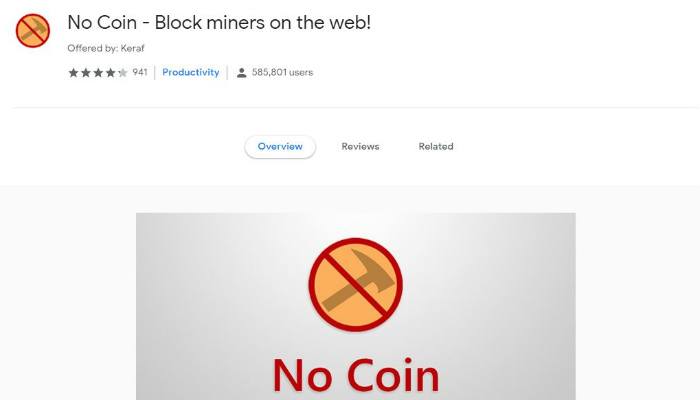 Обозначение блокировки майнера в Chrome и расширение NoCoin