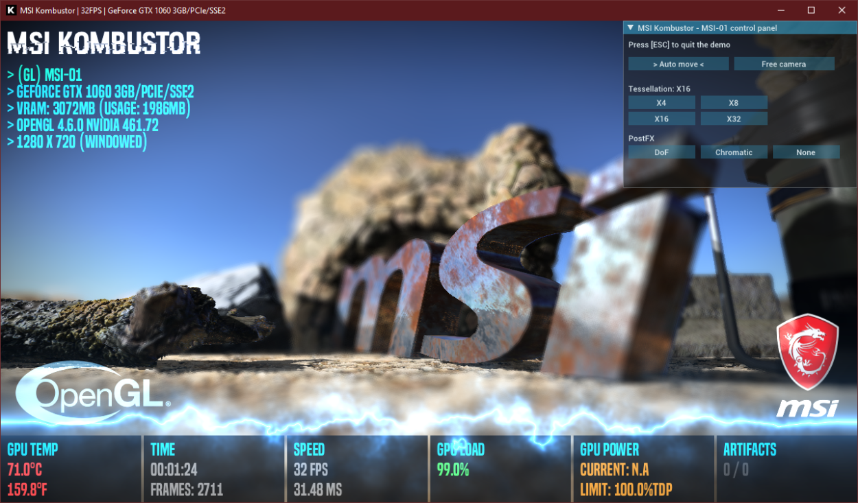 MSI Kombustor: мониторинг температуры и результатов