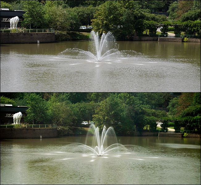 Фонтан до и после применения ND‑фильтра