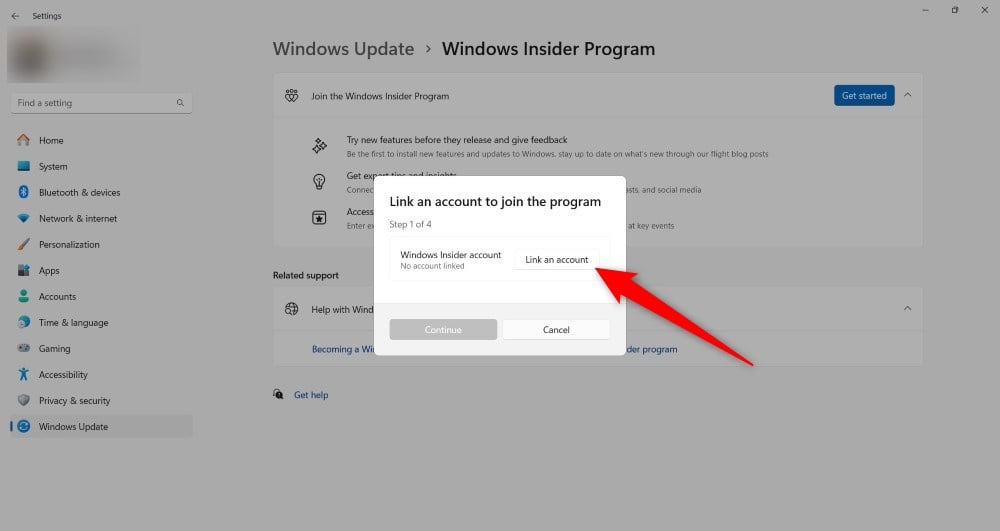 Связать учётную запись Windows Insider