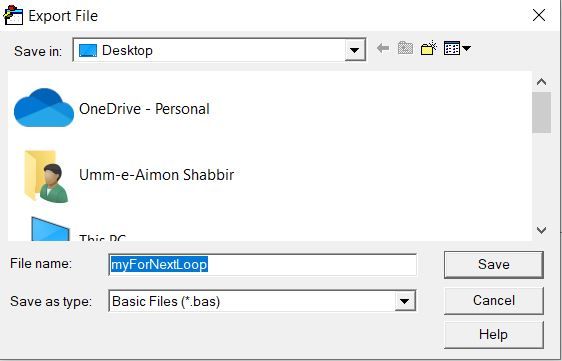 Export File dialog box in VBA Excel