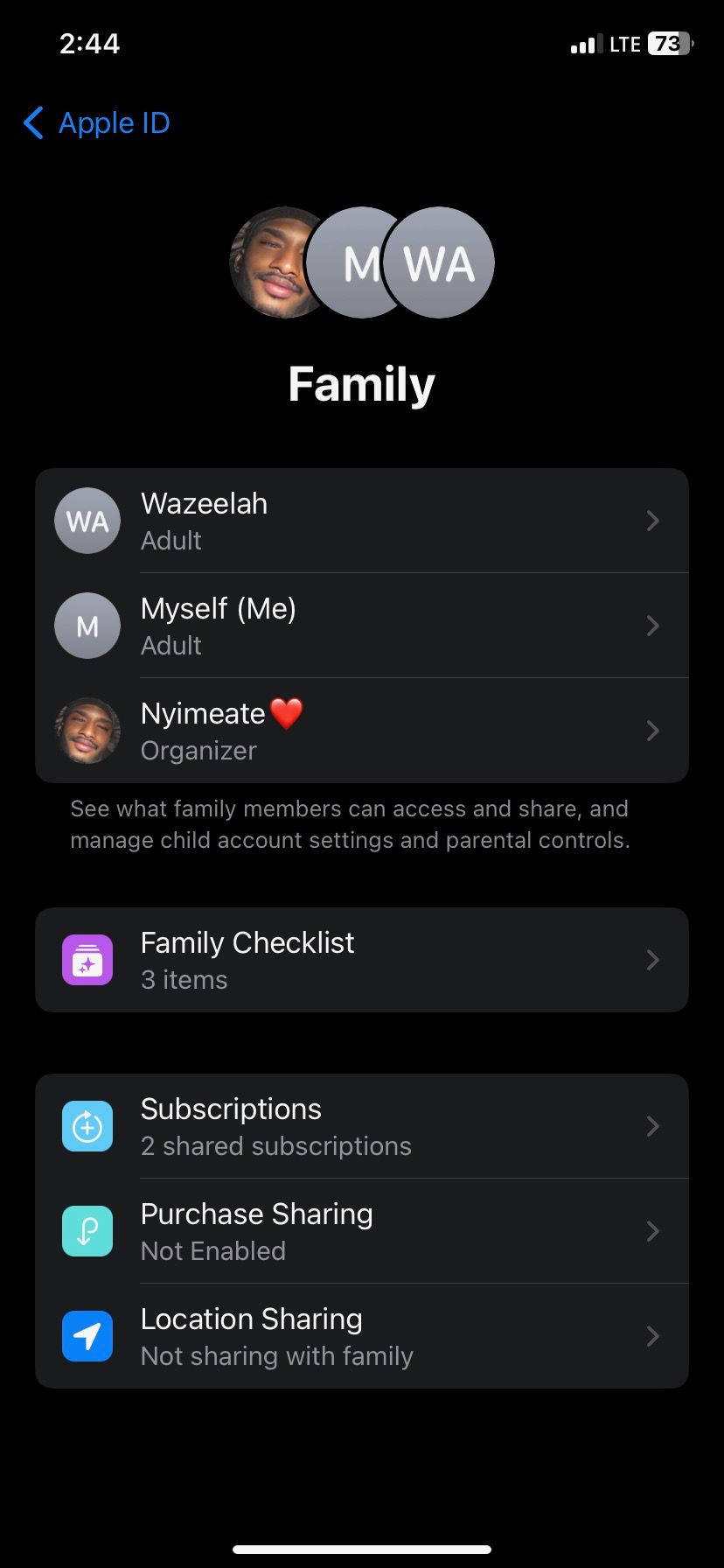 Панель настроек «Семья» в iOS