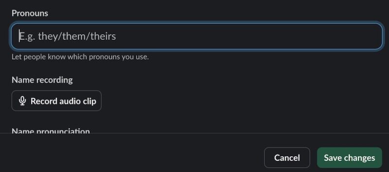 Ввести местоимения в профиль Slack