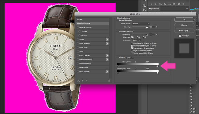 Начало движения маркера Blend If