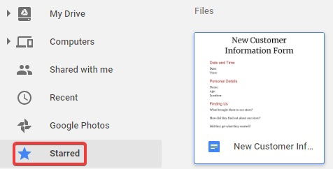 Раздел Избранное в Google Drive