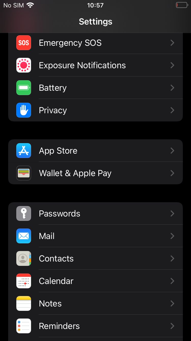 Вкладка «Конфиденциальность» в настройках iOS