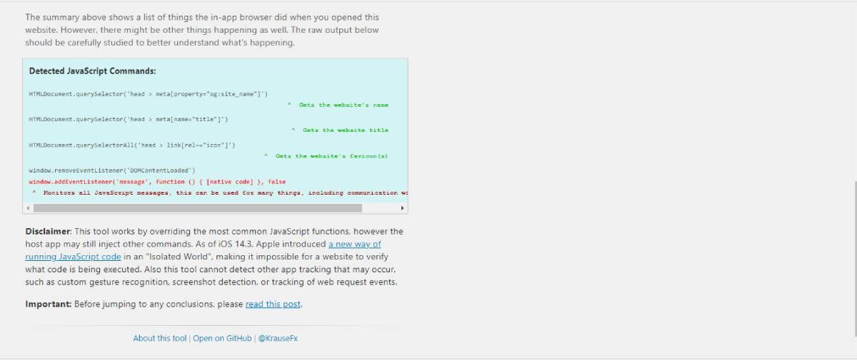 Скриншот обратной связи InAppBrowser с уведомлением