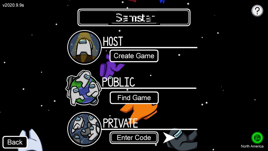 Выбор игрового сервера в Among Us