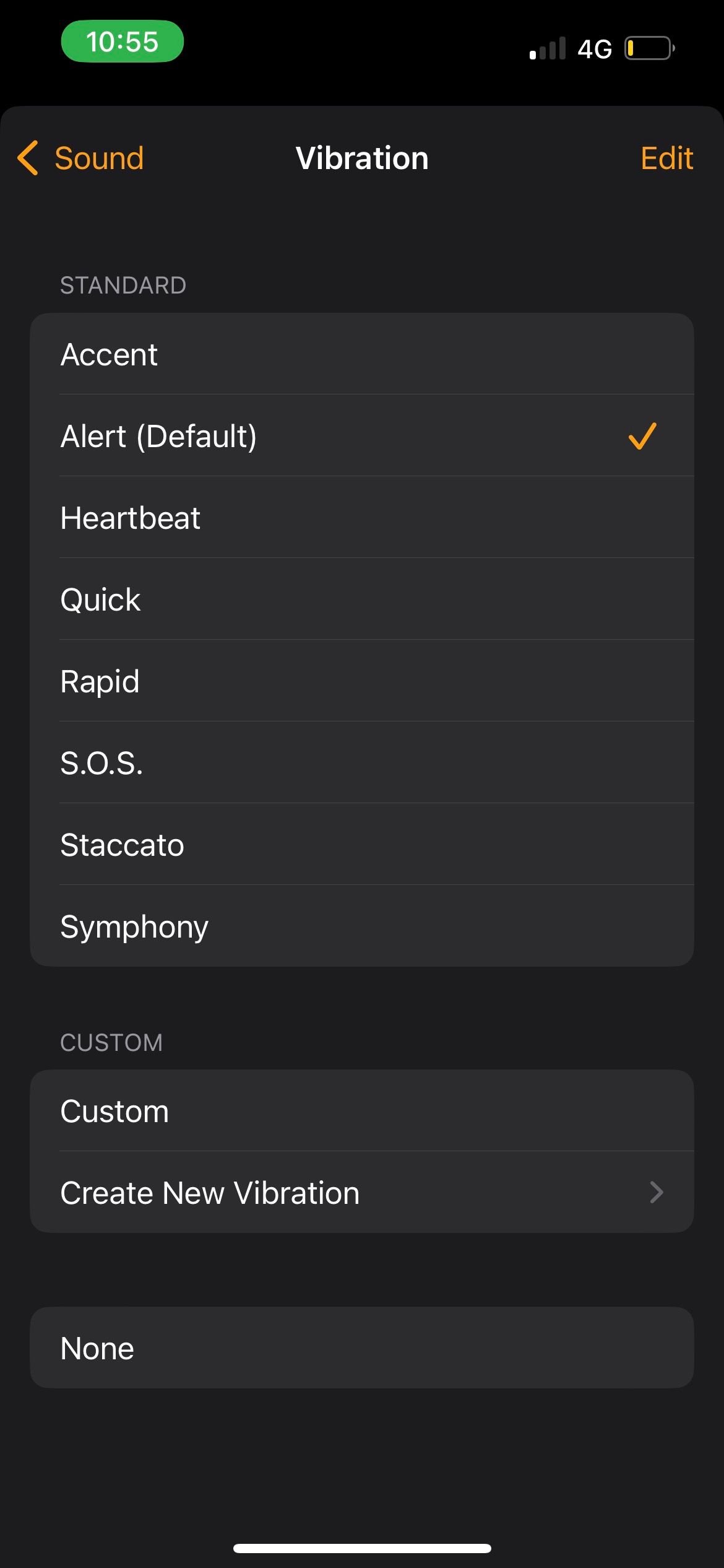 Выбор схемы вибрации в будильнике iPhone
