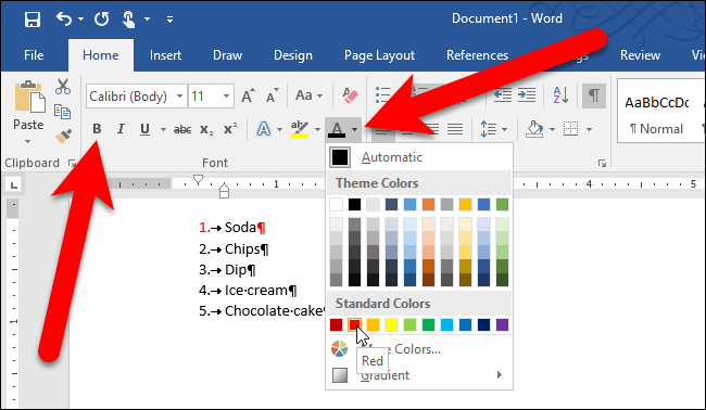 Применение цвета и жирного к выделенному знаку абзаца