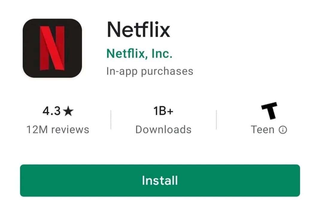 Schermata Play Store per reinstallare Netflix