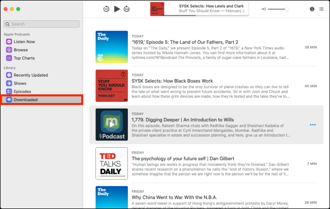 Вкладка Загрузки с доступными офлайн-эпизодами