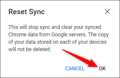 Подтверждение OK после сброса синхронизации