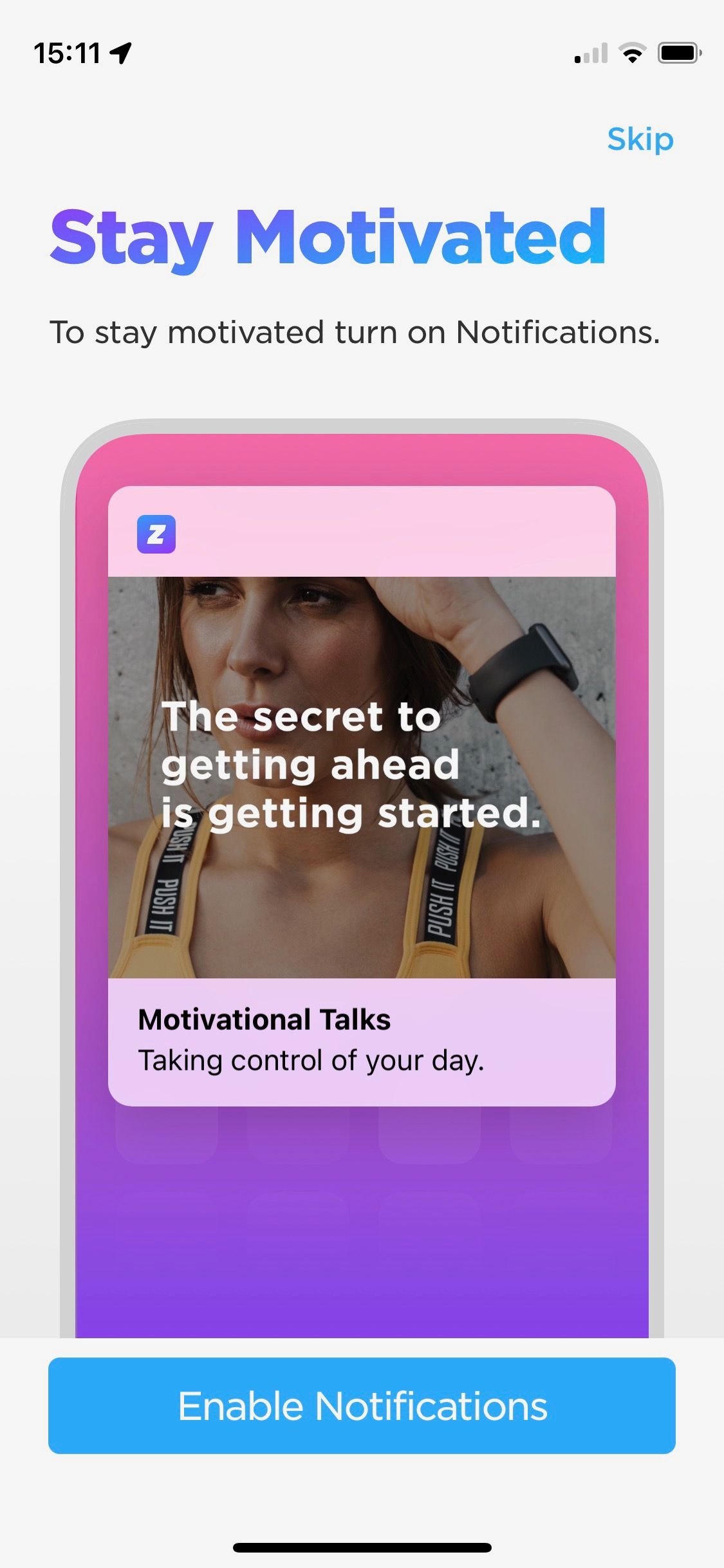 Скриншот экрана Zova: включение уведомлений