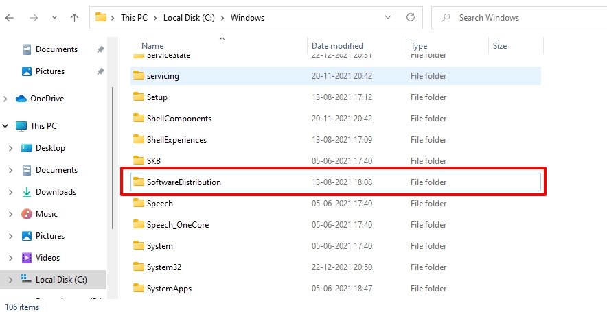Папка SoftwareDistribution в проводнике Windows