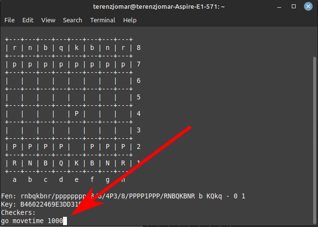 Терминал: команда go movetime 1000