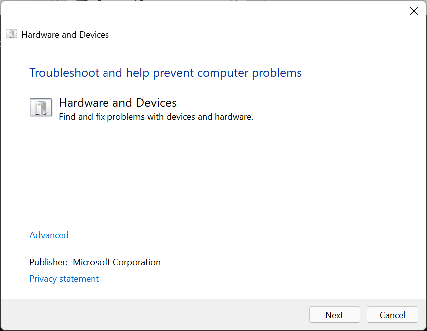 Кнопка 'Запустить' для средства устранения неполадок