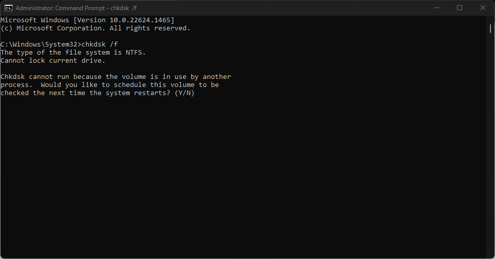 Запуск chkdsk /f в командной строке