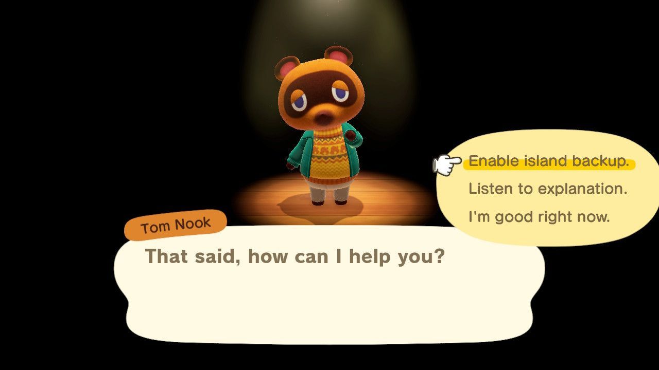 Подтвердите включение резервного копирования острова