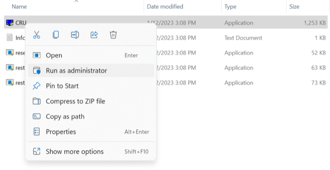 Запуск CRU.exe от имени администратора