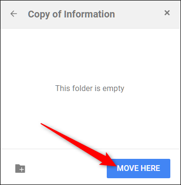 Изображение: кнопка «Переместить сюда» в диалоге Google Drive