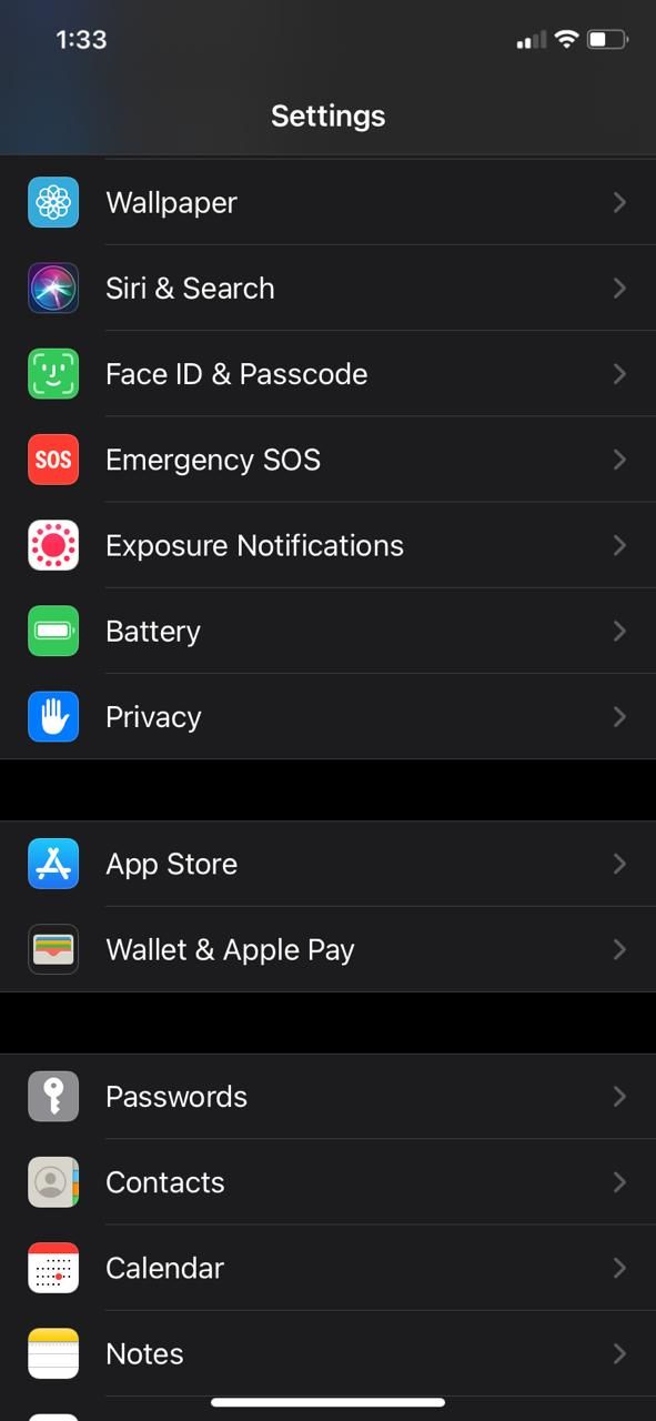 iPhone settings