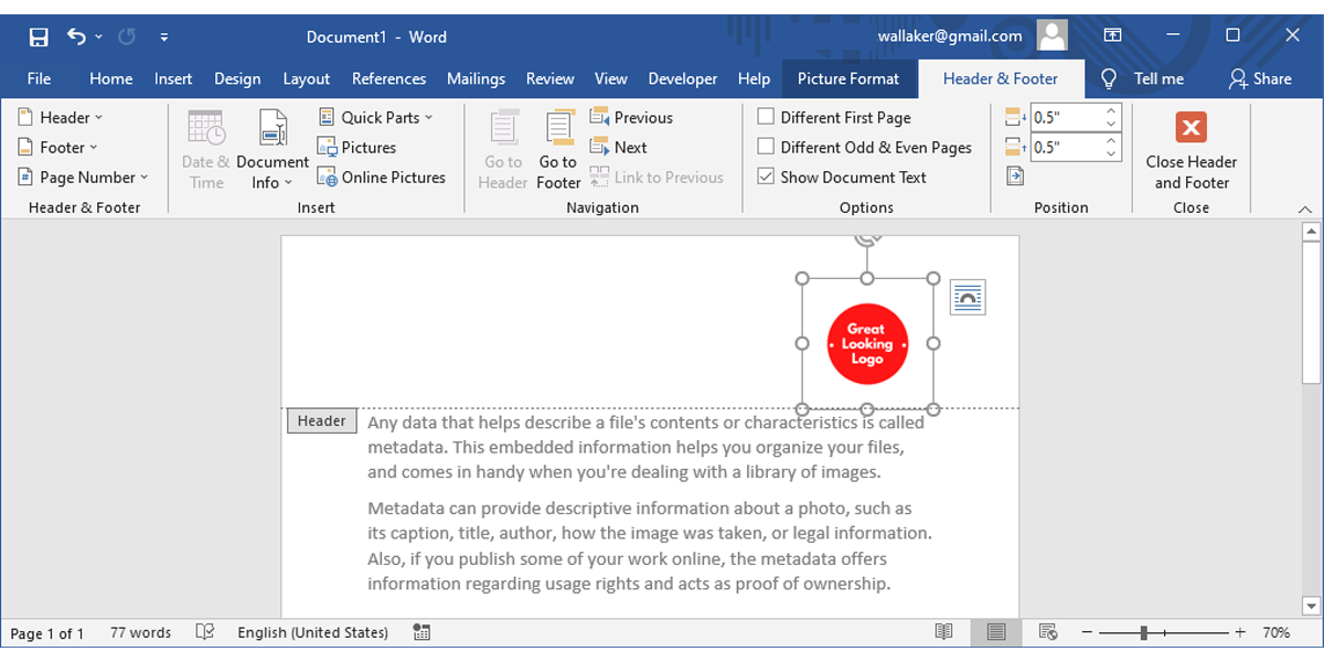 Логотип в колонтитуле документа Word