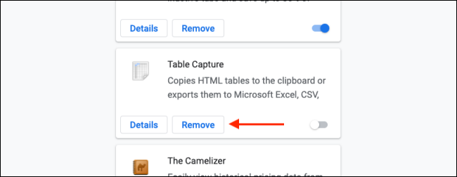 Нажмите Удалить, чтобы удалить расширение Chrome