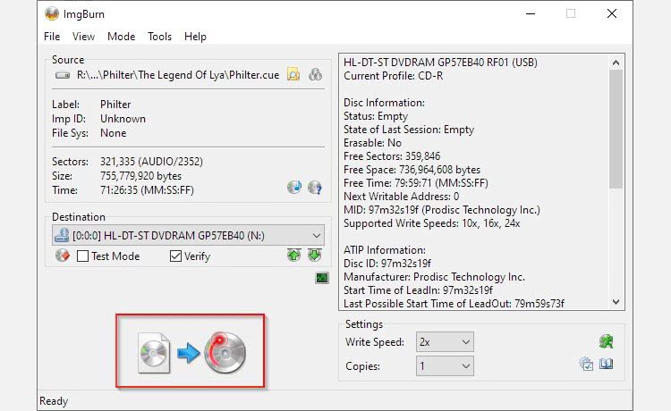 Запуск записи диска