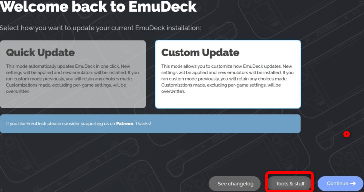Меню Быстрых настроек EmuDeck для изменения параметров