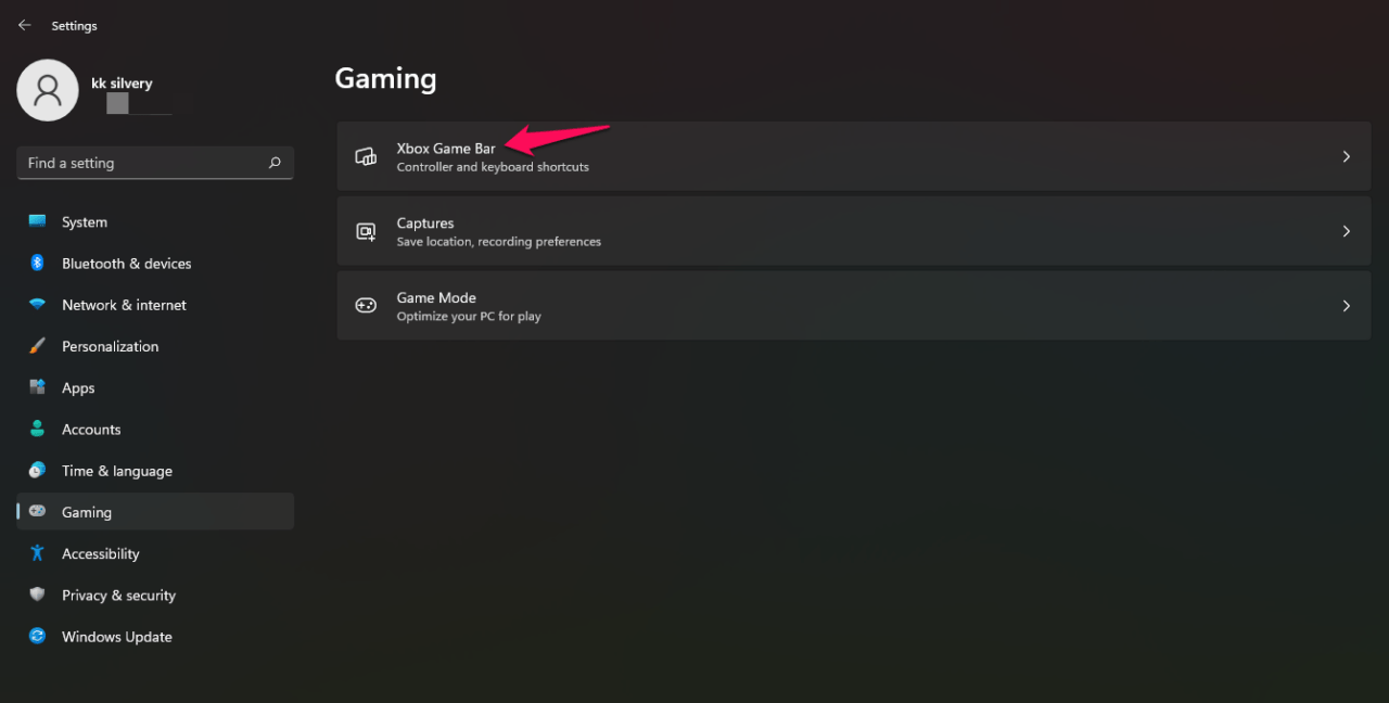 Xbox Game Bar в Параметрах