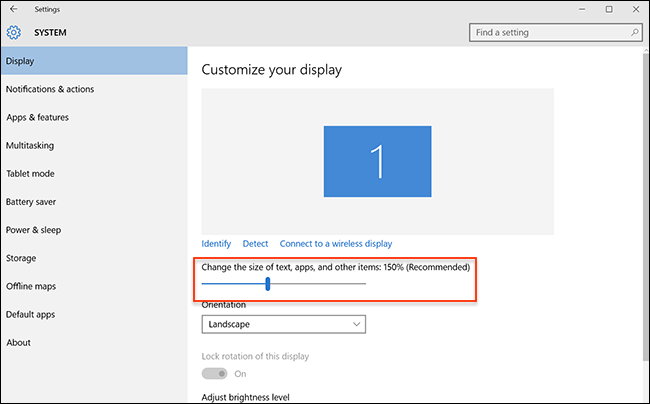 Параметры масштаба Windows для увеличения интерфейса