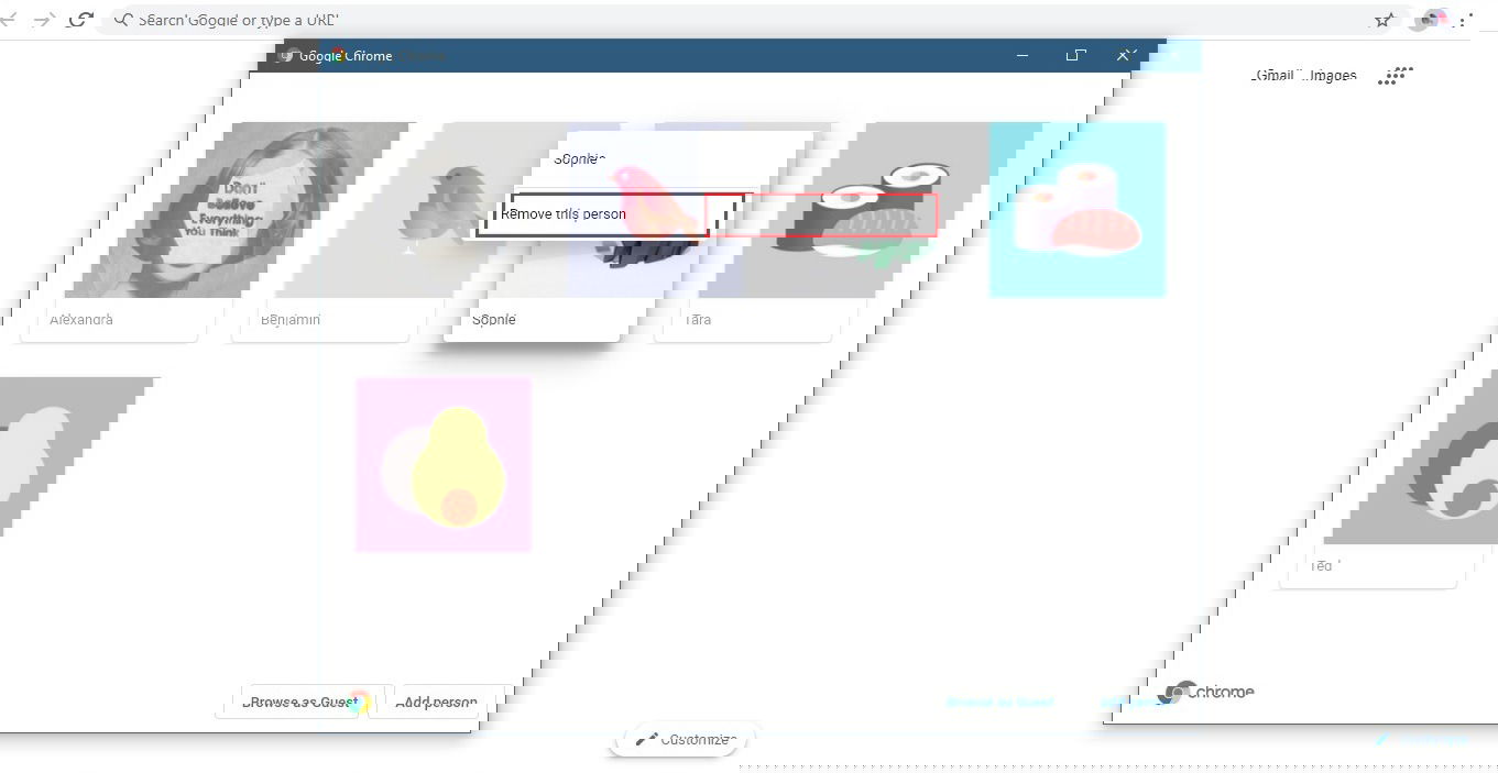 Список всех профилей Chrome с меню управления